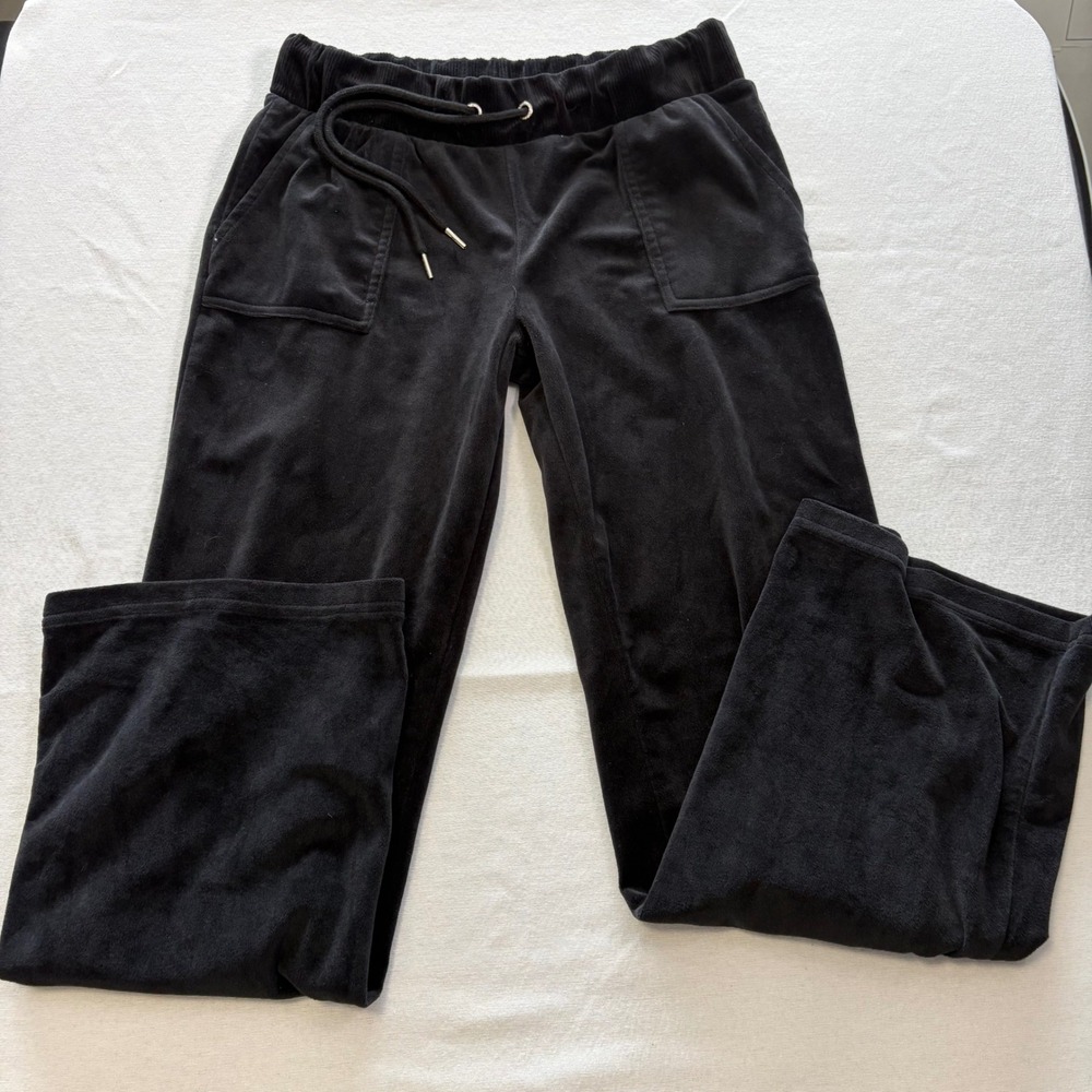 bebe, Y2K Velour Track Pants, Black, L, MSRP $69
